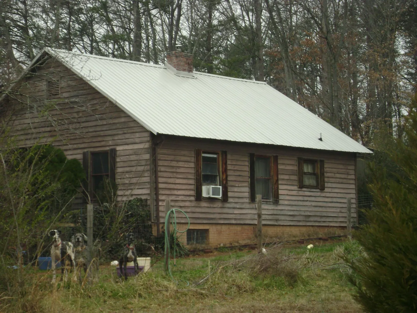 White metal roof on an old wood sided farmhouse, from a Asphalt Shingle Roof Repair job in Forney